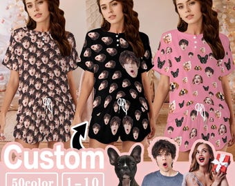 Custom Face Pajama Set, Personalized Photo Loungewear Gift