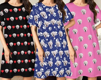 Custom Pet Face Pajama Dress, Personalized Photo Nightgown