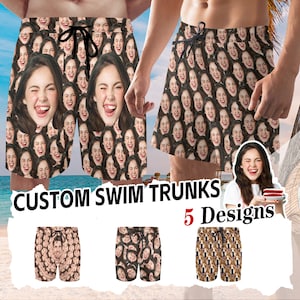 Custom Face Men Swim Shorts, Personalized Photo Swimwear, Photo Swim Trunks for Dad/Husband/Boyfriend, Bachelor Party/Vacation Gift for him