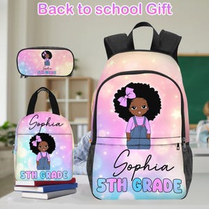 Personalized Afro Black Girl Backpack,Custom Name Backpack,Lunch Bag,Pencil Pouch,Custom Name Book Bag,Back to School Gifts for Kids