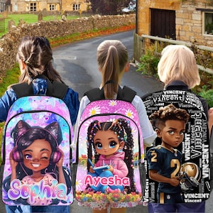 Custom Afro Black Girl Backpack,Custom Name School Bag for Boy/Girl,Bag With Name,Custom Kids Backpack & Lunch Bag,First Day of School Gifts