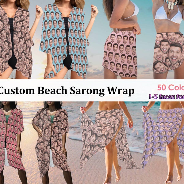 Custom Face Women's Bikini Cover Ups, Personalized Photo Beach Sarong Wrap, Customized Swim Cover ups, Swimwear Cover up, Beach Party Sarong