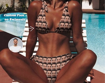 Custom Face Swimsuit, Personalized Multi Faces Bikini, Bathing Suits with Photo, Custom Picture Print Swimwear for Women, Photo Swimsuit
