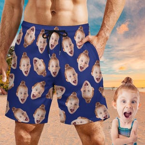 Custom Face-zwemshort voor heren,badmode met gepersonaliseerde foto voor vader/echtgenoot/vriend, custom-face zwembroek, gezicht op strandshort, feestcadeaus