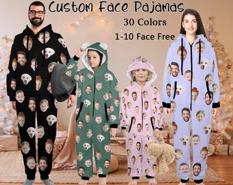 Benutzerdefiniertes Gesicht Onesie Pyjamas, personalisierte Foto Familien Pyjamas, Passende Pyjamas, Benutzerdefinierte Familien Pyjamas, Erwachsener Strampelanzug, Weihnachtsgeschenke für sie / ihn