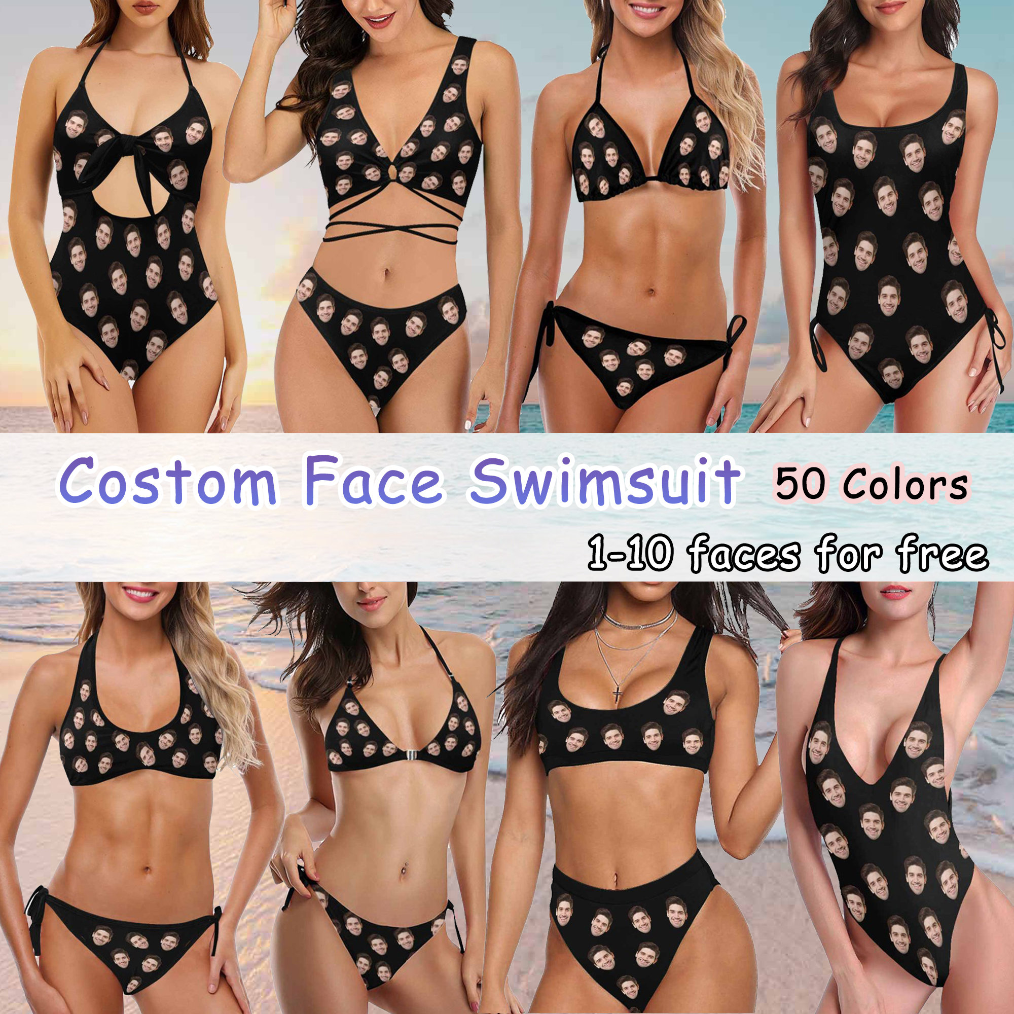 Custom Face Women's Swimsuit, Personalized Photo Wedding Swimuit, Custom Photo Swimwear Bikini, Face on Bathing Suit,Bachelorette Party Gift