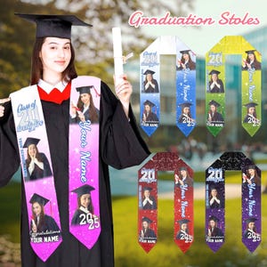 Custom Graduation Stole Made in USA,Personalized Text Grad Stole Sash,Graduation Stole with Photos,Class of 2025 Stole,Gift for Graduate