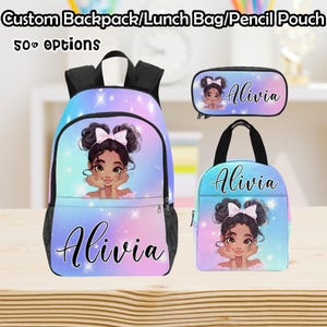 Sac à dos personnalisé avec nom, Cartable noir personnalisé pour fille, Sac à lunch personnalisé avec nom, Boîte à crayons, Cartable avec nom, Cadeaux de rentrée