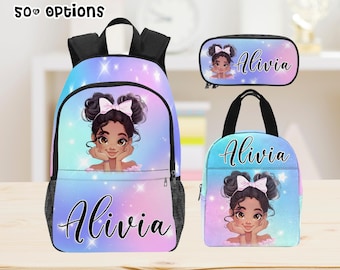 Custom Name Backpack, Custom Black Girl School Bag, Personalized Pencil Box Lunch Bag with Name, Schoolbag with Name, Back to School Gifts