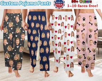 Spodnie piżamowe z nadrukiem twarzy, wyprodukowane w USA, fotopiżama