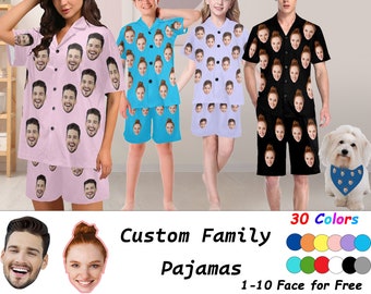 Custom Face Short Sleeve Pajama Set,Personalized Photo Family Pajamas,Photo Print on Pajamas Set,Custom Picture Pajamas,Party/Christmas Gift