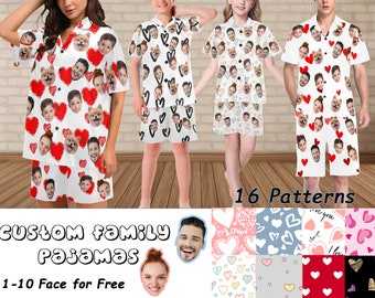 Personalized Family Pajamas with Photo,Custom Lovers/Family Short Sleeve Pajama Set,Custom Face Pajama,Custom Party Pajamas,Gift For her/him
