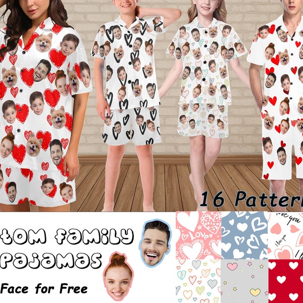 Pyjama de famille personnalisé avec photo, pyjama personnalisé à manches courtes pour les amoureux/famille, pyjama personnalisé pour le visage, pyjama de fête personnalisé, cadeau pour elle/lui