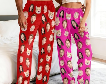 Custom Face Pajama Pants,Personalized Photo Pjs,Photo Sleep Pants,Gift for Family/BF/GF