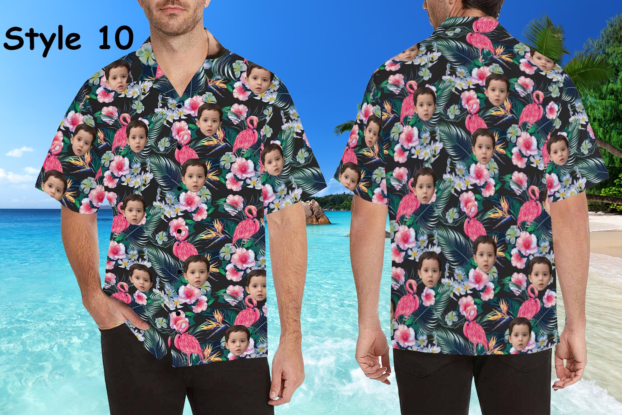 1-3 Faces Hawaiian Shirts Custom Button-down Shirts With Plumeria Men's Tropical Shirt