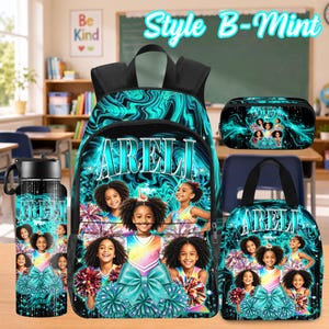 Custom Photo Kids Backpack Set, Personalized School Bag, Lunch Bag & Pencil Case Style B-Mint