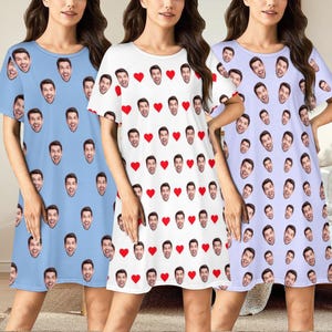 Custom Face Pajama Dress, Personalized Photo Nightgown