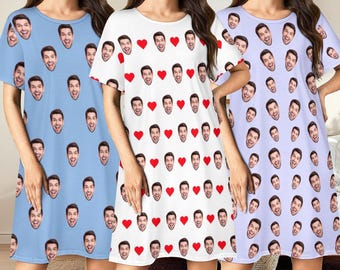 Custom Face Pajama Dress, Personalized Photo Nightgown