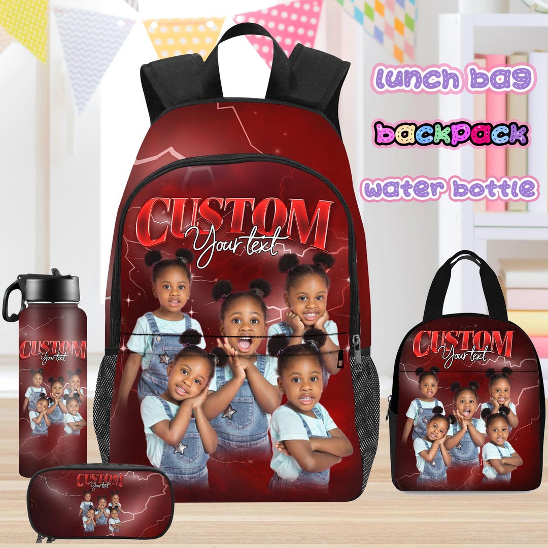 Custom Photo Kids Backpack Set, Personalized School Bag, Lunch Bag ...