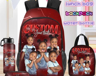 Custom Photo Kids Backpack,Personalized Text School Bag,Custom Name Backpack,Portable Lunch Bag,Pencil Pouch,Kids School Bag,Gift for Kids