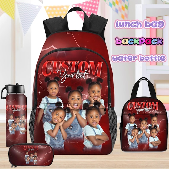 Custom Photo Kids Backpack Set, Personalized School Bag, Lunch Bag & Pencil Case
