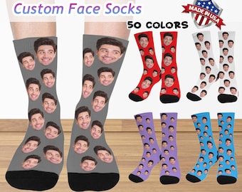 Custom Face Sock Made in USA,Personalized Photo Sock,Funny faces on Sock,Custom Printed Photo Sock,Gift for Dad/Mom,Funny Sock for Men Women