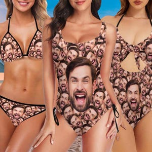 Custom Big Face Swimsuit,Personalized Photo Bathing Suit,Custom Women&#39;s Swimwear, Funny Husband Face on Bikini,Birthday Bachelor Partt Gift