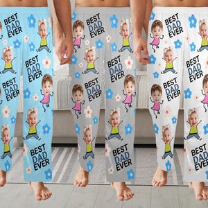 BEST DAD EVER Pajama Pants with Faces,Custom Photo pajama pants,Personalized Pajamas with Text,Pajama Pants with Face,Father&#39;s Day Gifts