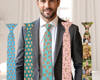 Personalized Photo Necktie, Custom Face Logo Tie, Fathers Day Gift For Dad
