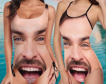 Costume da bagno da donna con volto personalizzato, costume da bagno con foto personalizzata