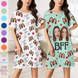 Custom Photo Nightgown, Personalized Face Pajama Dress, Gift for Bestie