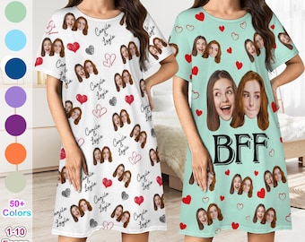 Custom Photo Nightgown, Personalized Face Pajama Dress, Gift for Bestie