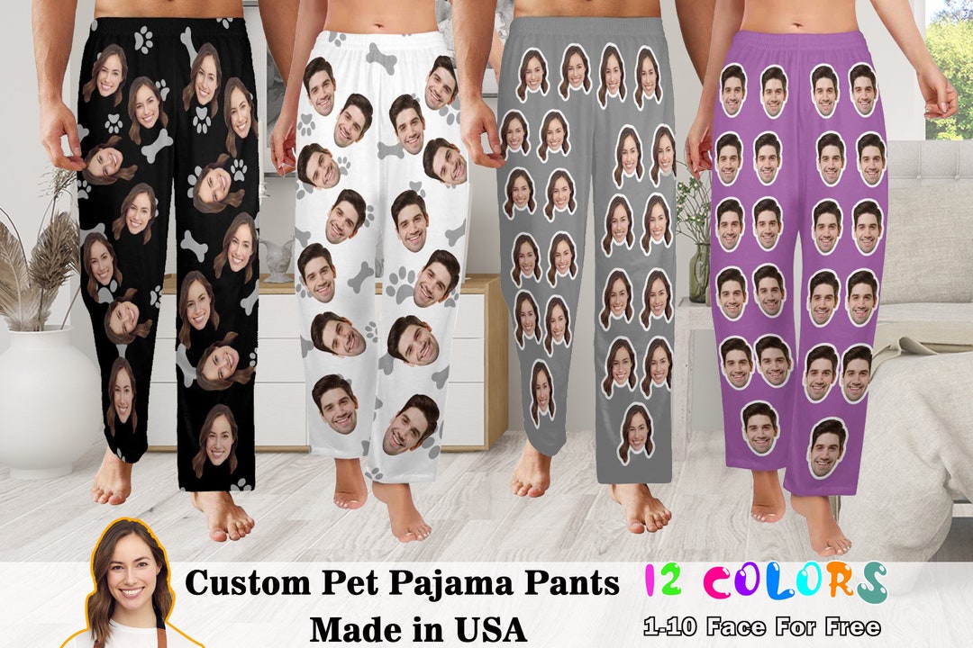 Custom Face Couple Pajama Pants Made in USA, Personalized Photo Pajama