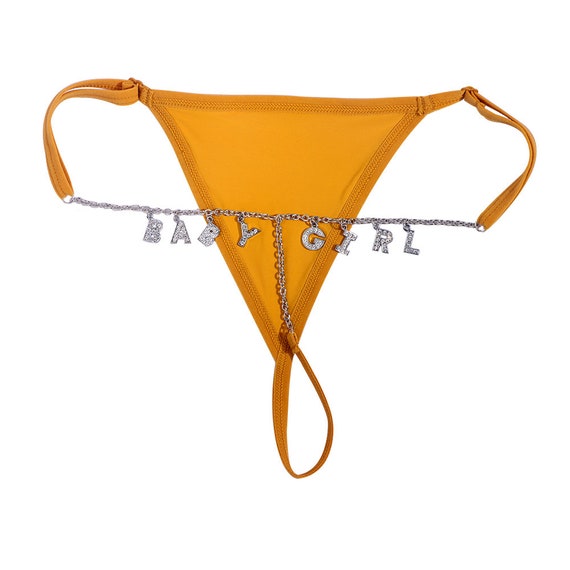 Personalisierte Höschen Bikini Tanga mit 26 Initialen Brief,  Benutzerdefinierte Name Buchstabe Taille Kette Gürtel, Sexy Tanga mit Namen,  T String Tanga Schmuck - .de