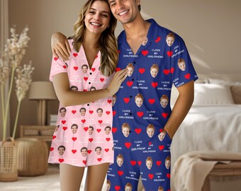 Custom Face Couple Pajamas, Personalized Photo Matching Sleepwear, Gift