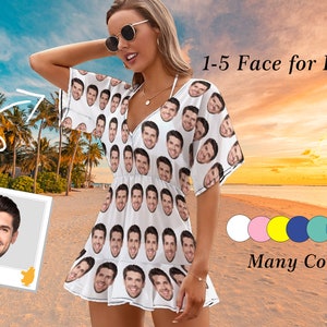 Custom Face Women Swimsuit Cover Up Dress,Personalized Photo Cover ups,Custom Picture Beach Party Bathing Suit Cover Ups,Bachelor Party Gift