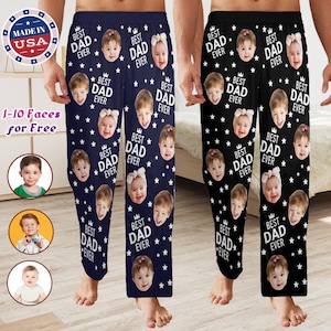Custom Face Pajama Pants for Dad,BEST DAD EVER Pajama Pants with Faces,Personalized Pajamas with Face,Photo Pajama Pants,Father&#39;s Day Gifts