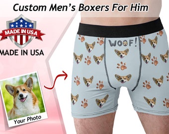 Custom Dog Face on Underwear, Personalized Pet Photo on Boxer Briefs, Customize Faces Shorts, Valentines Gift for Him, Gift for Boyfriend