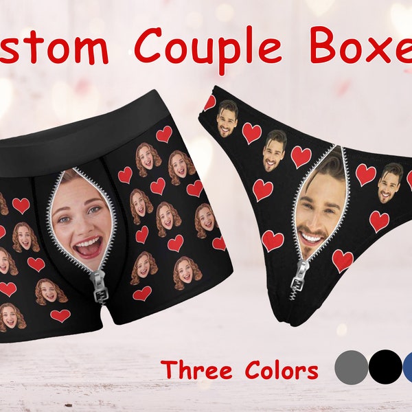 Personalisierte Gesichts-Paar-Unterwäsche, personalisierte Fotodruck-Boxershorts, individuelle Paar-Slips für Männer und Frauen, Weihnachtsgeschenk, Vatertagsgeschenke