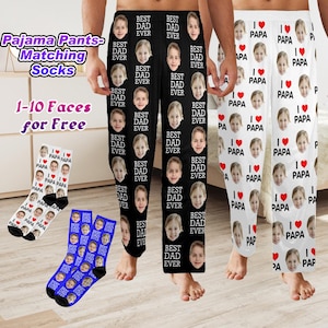 BEST DAD EVER Pajama Pants with Faces,Custom Face Pajama Pants,Personalized Pajamas with Text,Pajamas with Photo,Father&#39;s Day Gifts for Dad