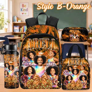 Custom Photo Kids Backpack Set, Personalized School Bag, Lunch Bag & Pencil Case Style B-Orange