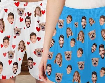 Pantalones cortos de pijama con cara personalizada, pantalones de estar por casa con foto personalizada