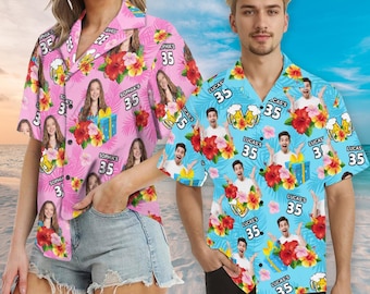 Personalized Face Hawaiian Shirt, Custom Photo Button Up Shirt