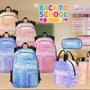 Personalized Name Backpack/Lunch Bag/Water Bottle/Pencil Pouch,Custom Name Backpack,School Bag with Name,Back to School Gifts,Gifts for Kids