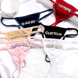 Custom Crystal Letter Thong, Personalized Lace G-String, Bridal Panty