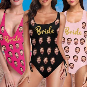 Custom Bride Swimsuits,Personalized Photo on Brides Swimwear,Custom Swimsuit with Face,Bachelorette Party Swimwear,Wedding/Bachelorette Gift