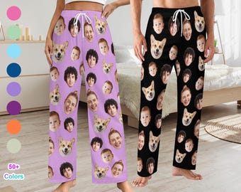 Custom Face Pajama Pants, Personalized Photo Print, Christmas Gift