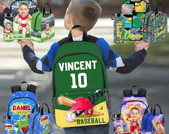 Personalized Kids Backpack, Custom Name School Bag, Lunch Box Set