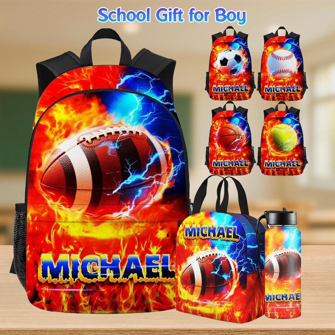 Personalized Sports Backpack Set, Custom Name School Bag, Lunch Box - Etsy