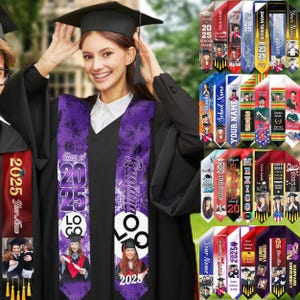 Custom Graduation Stole with Photo Made in USA,Personalized Class of 2025 Stoles Graduation,Custom Logo Text Grad Stole Sash,Grad Gifts Idea